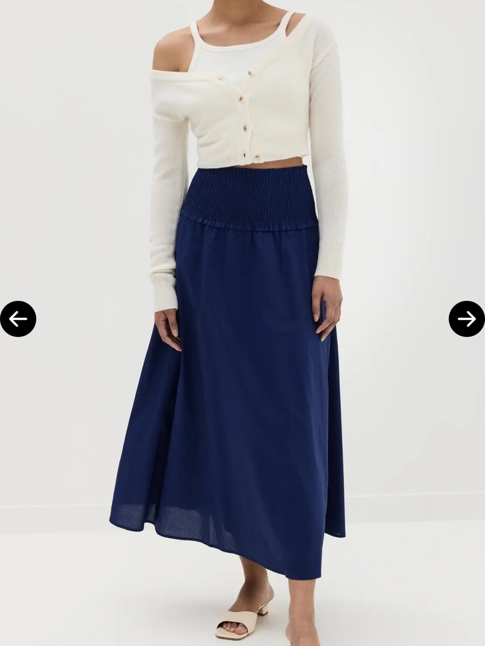 Hill House Navy Smocked-Waist Midi Skirt